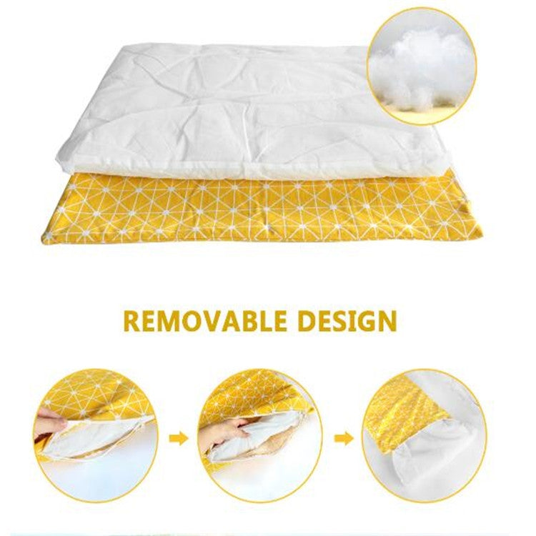 Yellow and white pet sleeping mat with removable, zippered cover