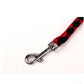 Red and black braided double-dog leash with chrome metal trigger clip