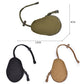 Set of mini key coin purses in olive green, black, and brown with lanyard cords