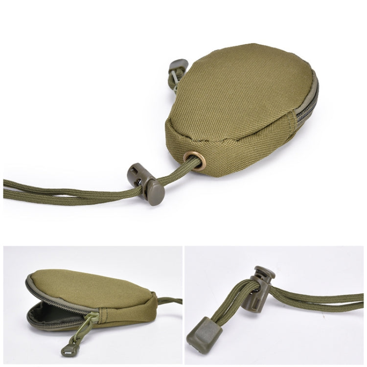 Olive green zippered mini key and coin pouch with drawstring cord and key clip