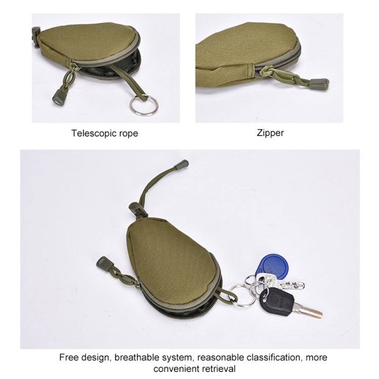 Olive green zippered pouch with telescopic rope key clip and zipper pull