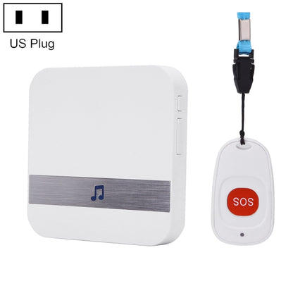 Wireless doorbell receiver with SOS key fob and US plug power cable.
