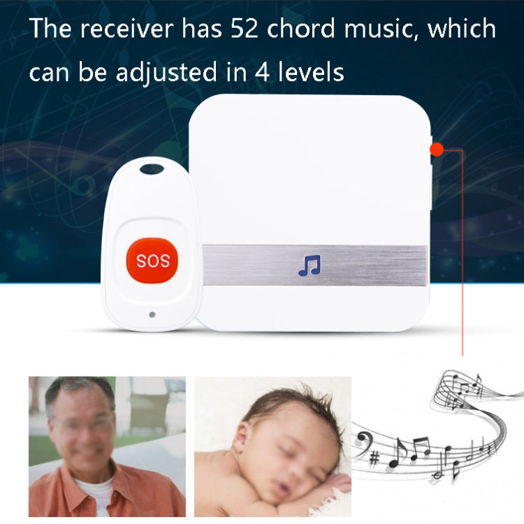Wireless doorbell receiver with music sound strip beside SOS call button.