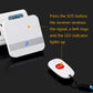 White receiver and SOS button showing LED indicator light and music chime icon.