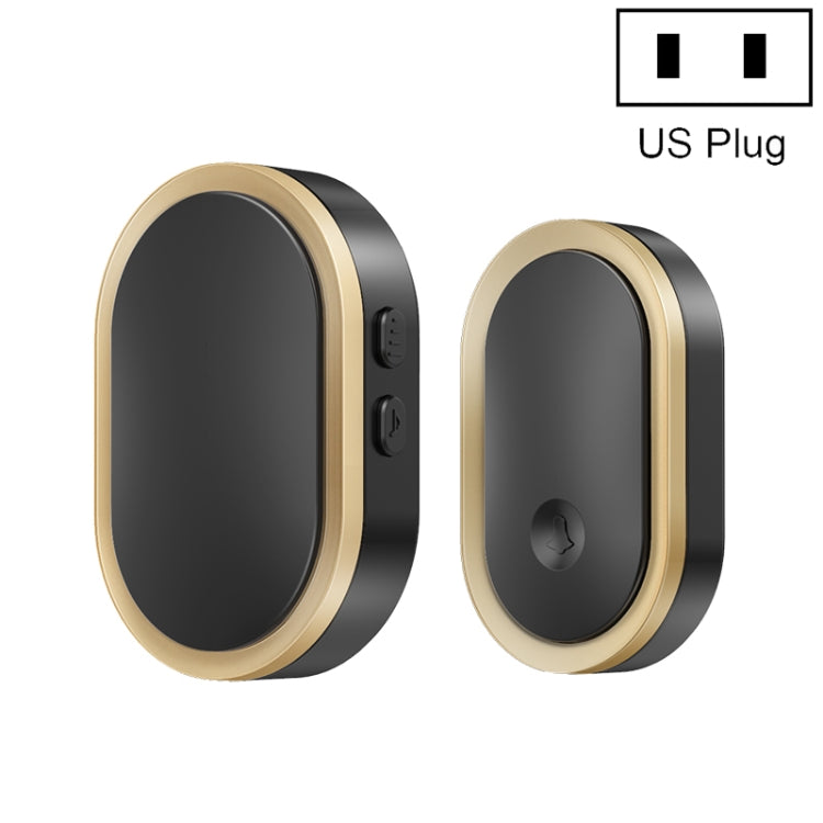 Smart doorbell pager, black face with gold trim; US plug.