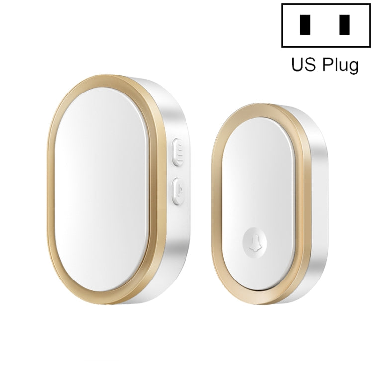 Smart doorbell pager, white face with gold trim; US plug.