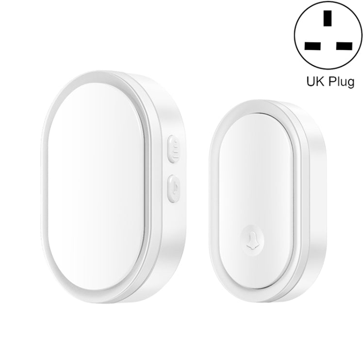 White oval smart doorbell receiver pair with smooth silver trim and bell icon
