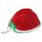 Red plush triangle fruit key bag with zipper and chain, felt watermelon slice front
