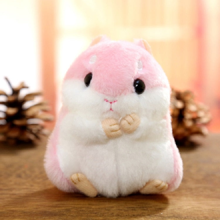 Cute plush hamster keychain bag pendant in pink and white, soft stuffed design