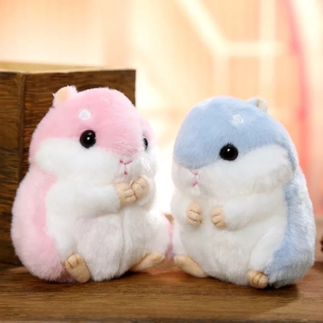 Plush hamster keychain bag pendants pair: pink and light blue with round ears