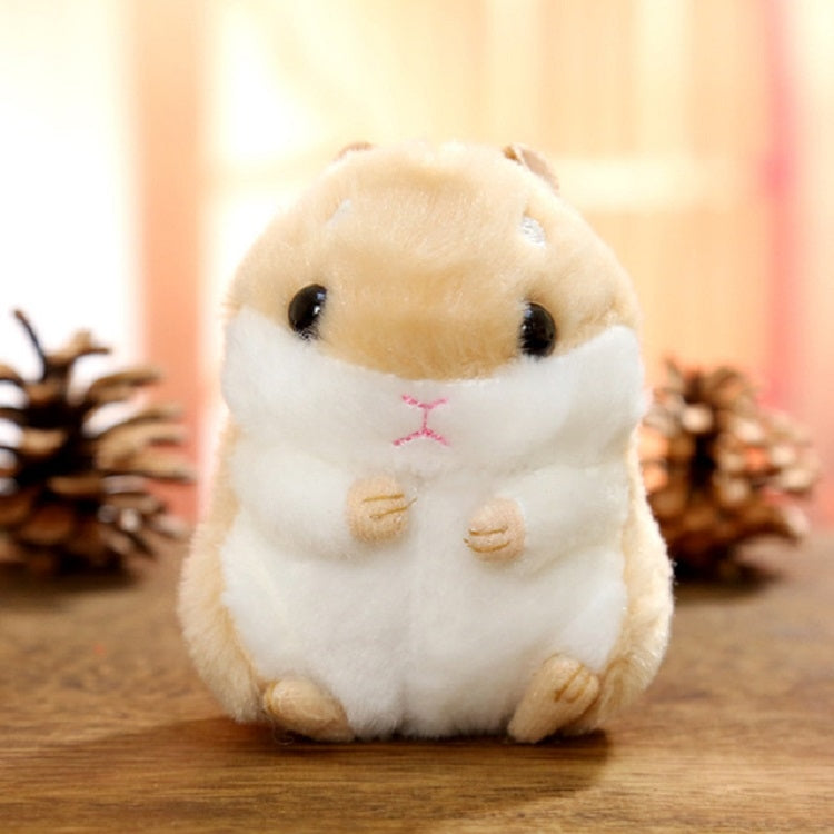 Light brown plush hamster keychain bag pendant with stitched face and small paws