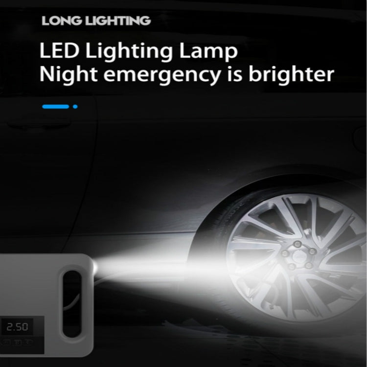 White portable car tire air pump with LED emergency light glow