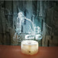 3D excavator LED table lamp with white outline and cracked cream cylindrical base