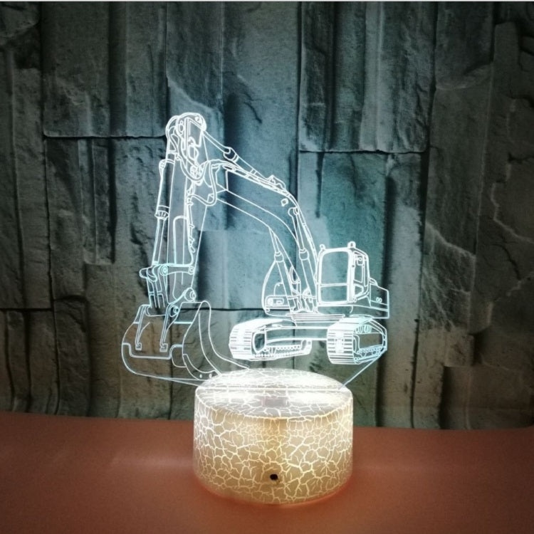 3D excavator LED table lamp with white outline and cracked cream cylindrical base