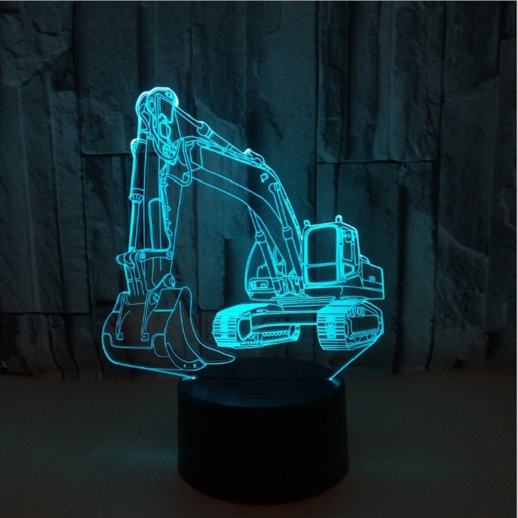 3D excavator LED table lamp with blue LED outline and black cylindrical base