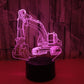3D excavator touch table lamp with purple LED outline and black cylindrical base