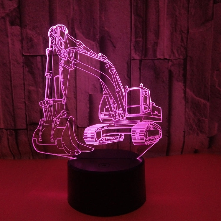 3D excavator touch table lamp with purple LED outline and black cylindrical base