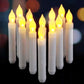 Group of long rod LED flameless candles with warm white flickering flame glow