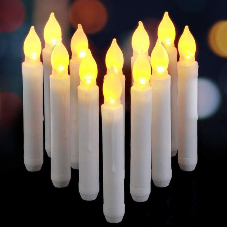 Group of long rod LED flameless candles with warm white flickering flame glow