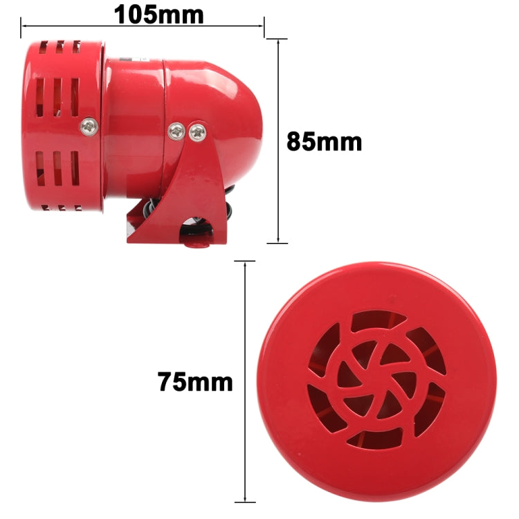 Red mini alarm buzzer with dimensions 105mm by 85mm and 75mm horn