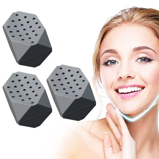 Gray silicone masseter ball jaw exerciser, hexagonal dotted silicone pads
