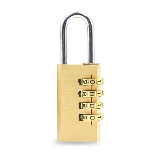 Brass four-digit code padlock with combination dials on face and arched shackle