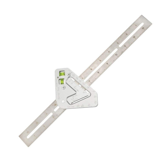 Woodworking triangle ruler with folding straight edge and green bubble levels