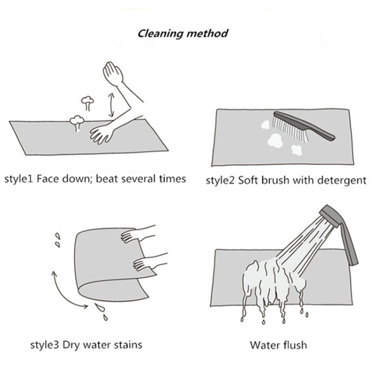 Rug cleaning method infographic showing hand and water-rinse steps