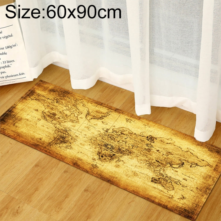 Vintage parchment-style map print rug with distressed details, rectangular 60x90cm