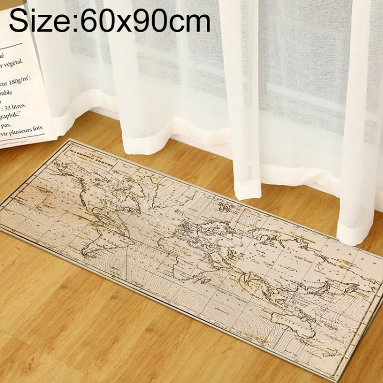 Light beige vintage map print rug with thin line details, rectangular 60x90cm