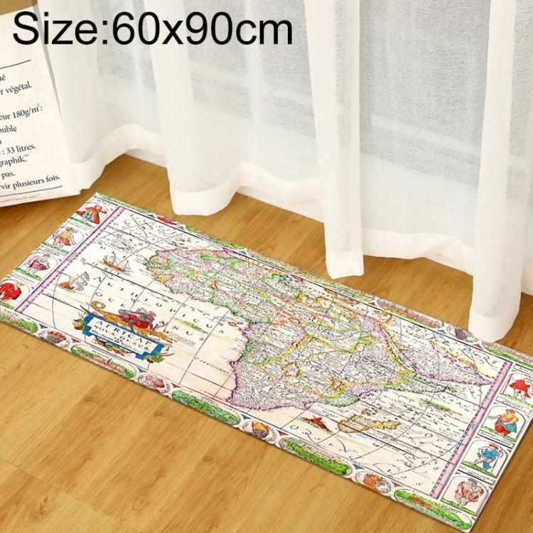 Colorful vintage world map print rug with ornate border, rectangular 60x90cm
