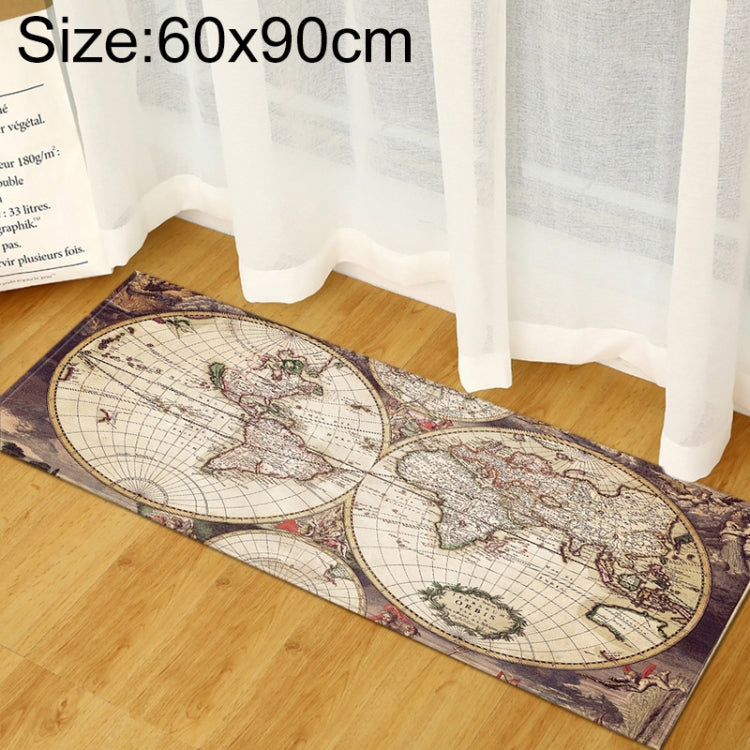 Vintage world map area rug 60x90cm, multicolor with dark border