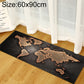 World map area rug 60x90cm, black background with tan continent pattern
