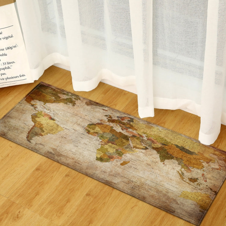 Vintage world map area rug 60x90cm, faded earth-tone map print