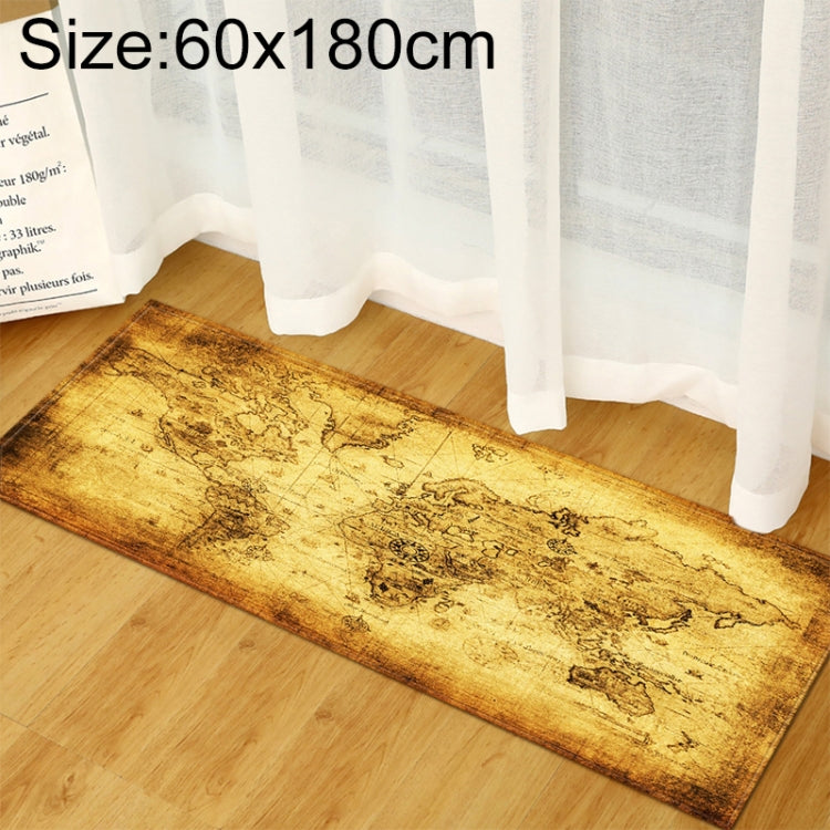 Vintage world map area rug 60x180cm, golden yellow distressed cartography