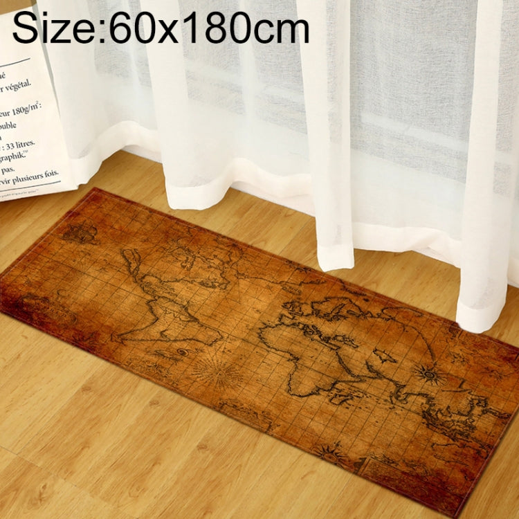 Vintage world map area rug 60x180cm, brown distressed map with dark outlines
