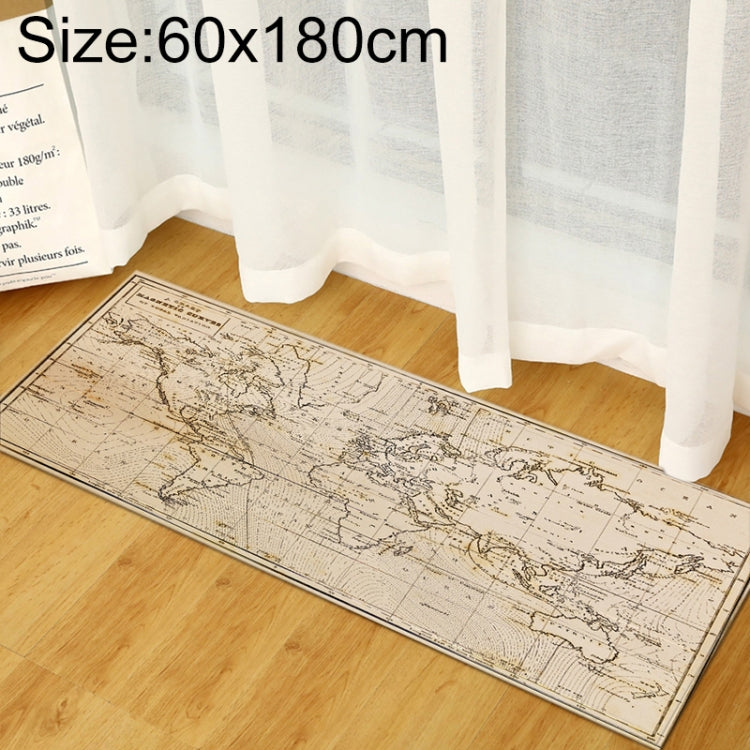 World map area rug 60x180cm, light beige monochrome map design