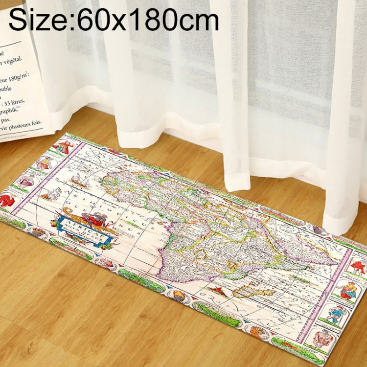 World map area rug 60x180cm, colorful antique map with decorative frame