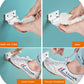 Silver wall-mounted shower foot rest being wiped clean with a cloth