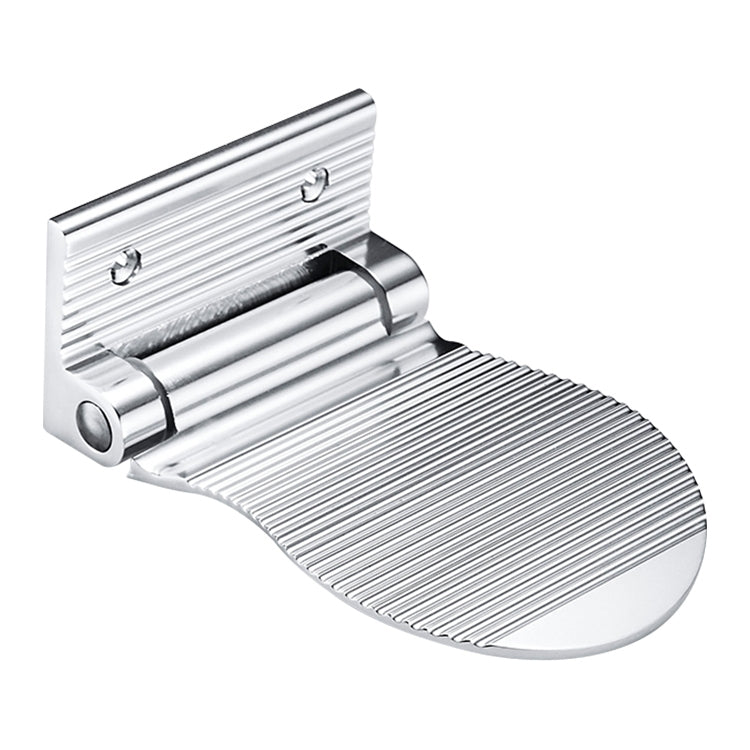 Aluminum shower foot rest footstool with ribbed silver platform and curved edge