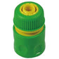 Green garden water connection joint showing yellow internal connector and ridged grip cap