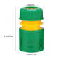 Green garden water connection joint with yellow middle ring; compact size with top threaded opening