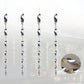 Hanging reflective rotating bird-deterrent rods with multiple chrome spirals and bird graphics