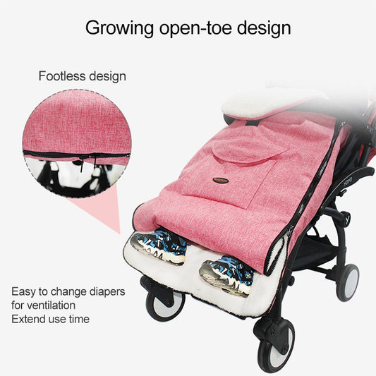 Pink stroller sleeping bag footmuff with open foot area and thick white fleece lining