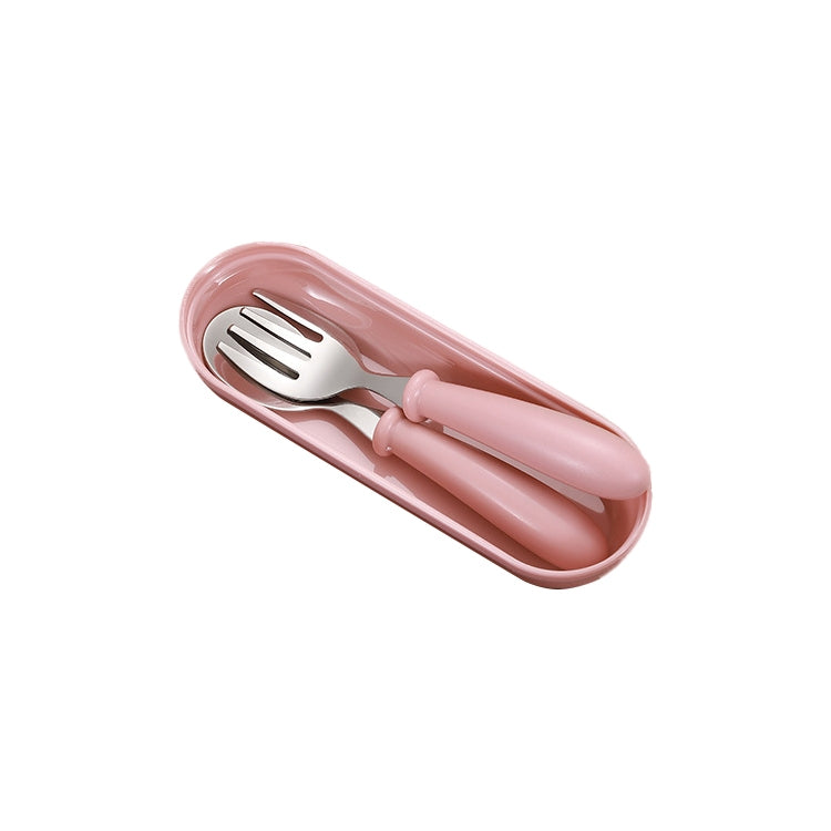 Pink baby spoon and fork set in matching case