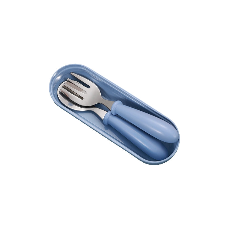 Blue baby spoon and fork set in matching case