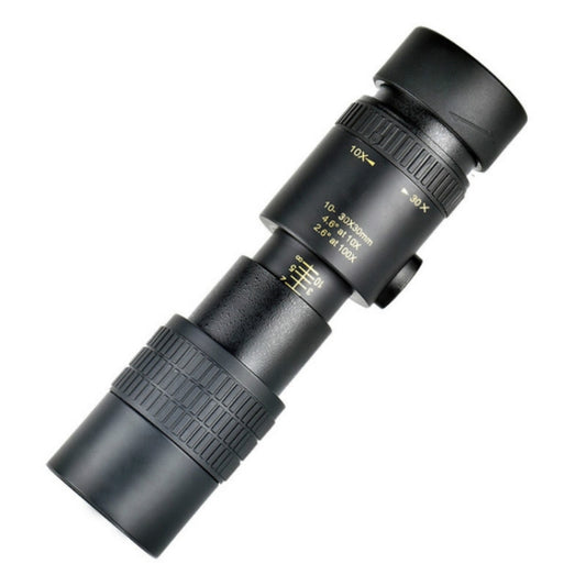 Black night vision monocular with eyepiece and 10–30x zoom ring