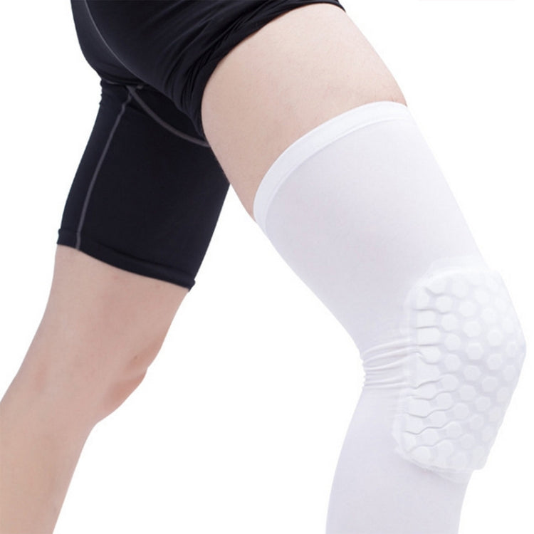 White breathable long knee pads with honeycomb textured impact protector