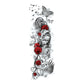 Large arm sleeve temporary tattoo sticker design: grayscale portrait, red roses, butterfly accents.