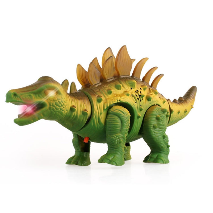 Green light-up electric dinosaur toy with brown spikes and glowing color effects